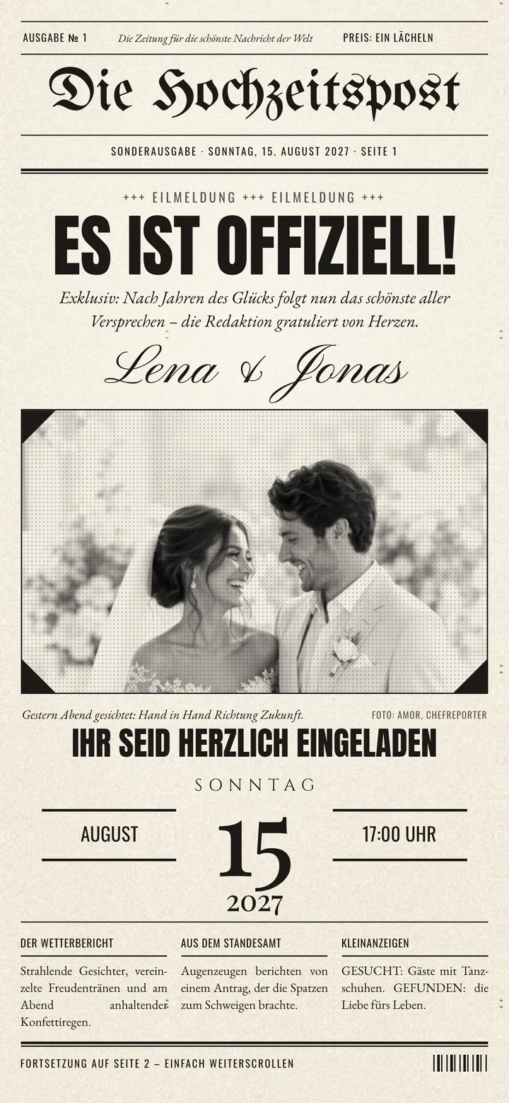 Hochzeitspost – digitale Einladungskarte – die Karte hinter dem Umschlag